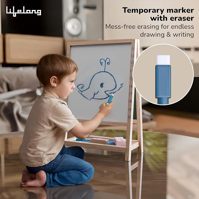 Lifelong Cuppy 2-in-1 Wooden Easel Board | White & Black Board for Kids