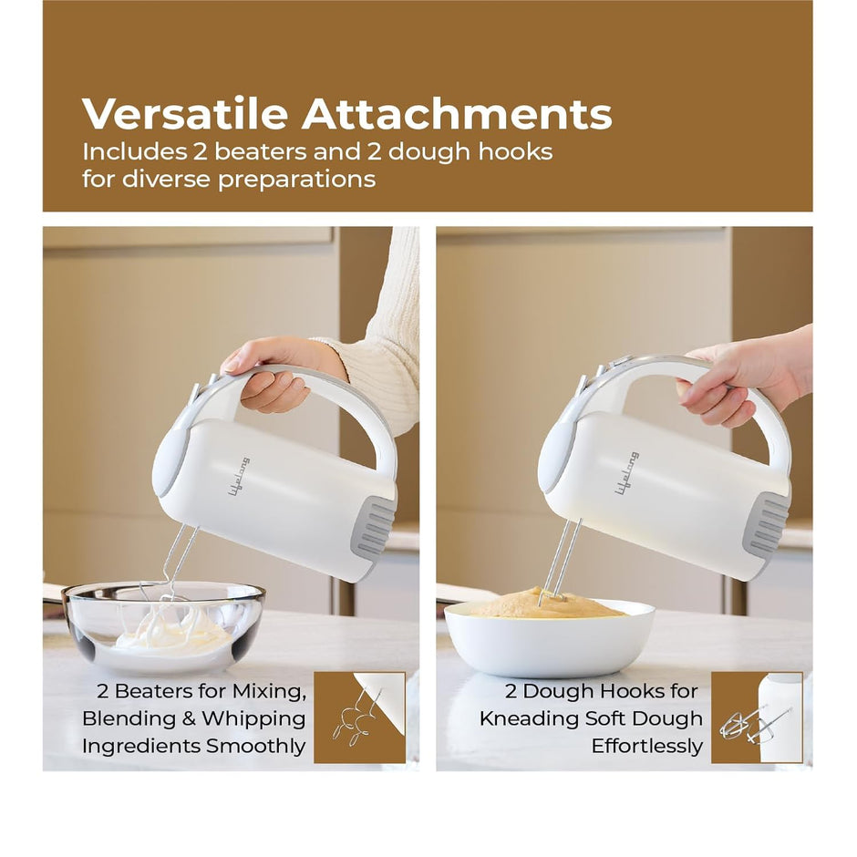 Lifelong 450W Hand Mixer with Beaters & Dough Hooks | 5-Speed Control with Turbo Boost | Low Noise 100% Copper DC Motor | Large Eject Button | Electric Beater for Cake, Dough, Cream & More