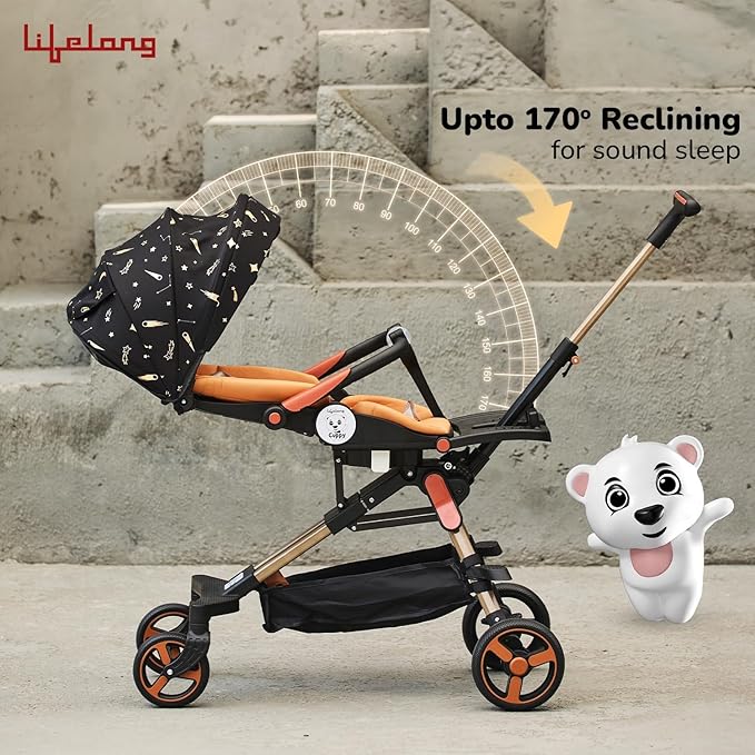 Lifelong Cuppy Baby Stroller – 0–36 Months, 360° Rotating Seat, Safety Certified Lightweight Foldable Pram with Recline & Soft Cushion Seat