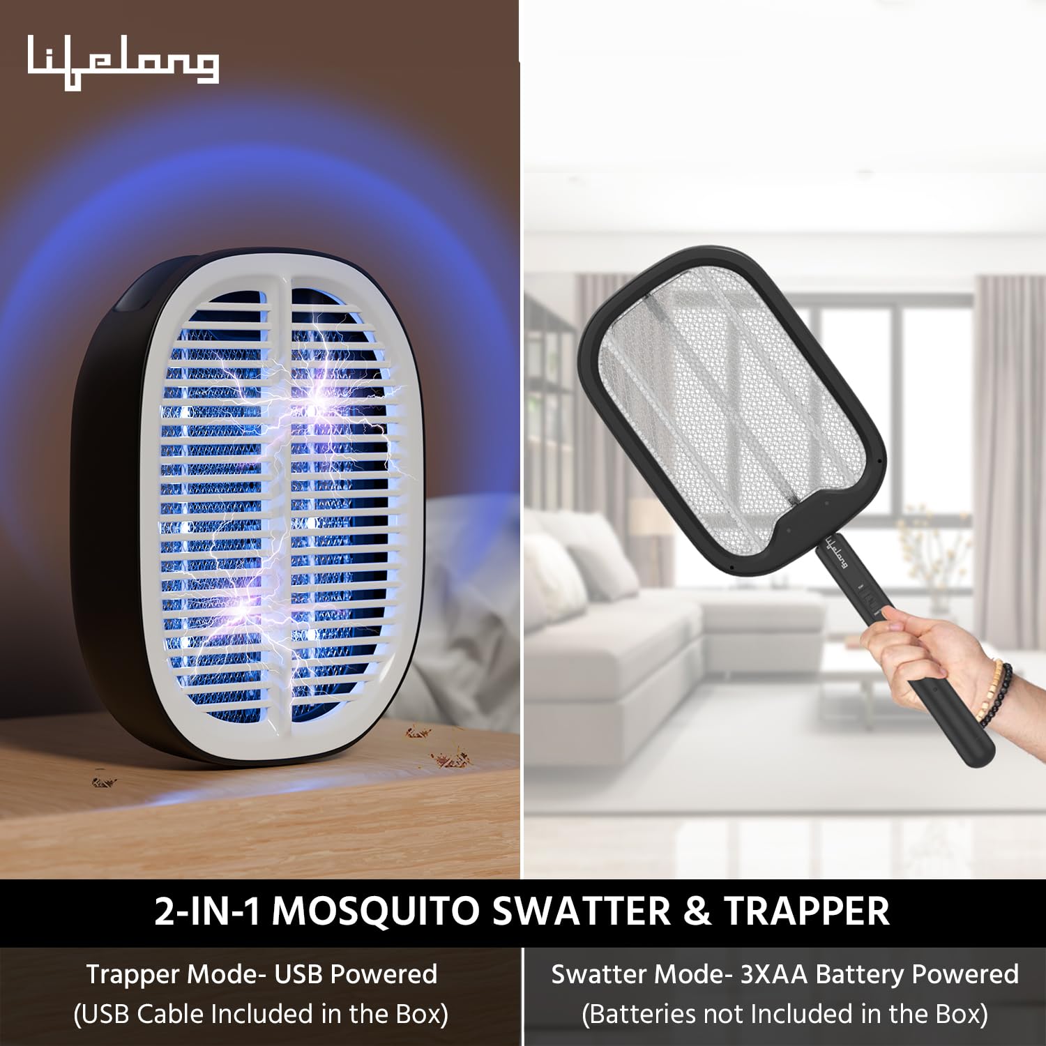 Lifelong 2-in-1 UV Light Mosquito Racket Bat and Mosquito Killer Lamp | 2500V