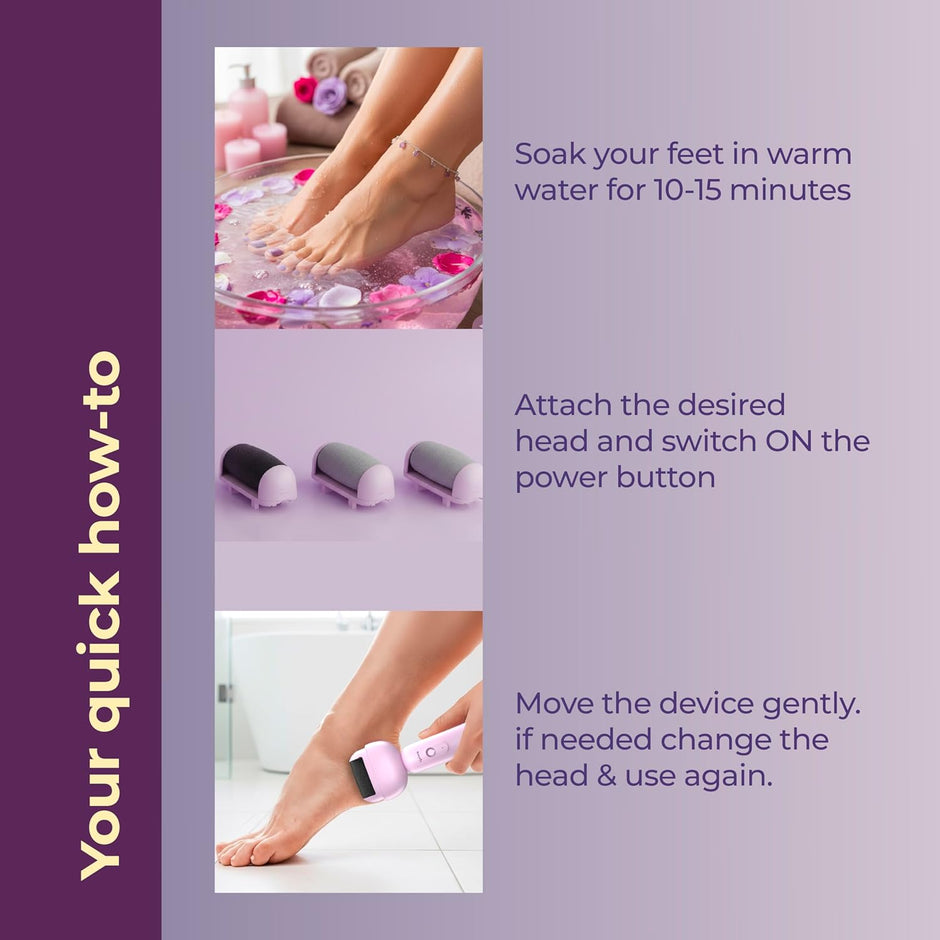 Lifelong PediGlide Luxe Electric Callus Remover for Feet | Waterproof Pedicure Machine with 3 Roller Heads, 2 Speeds, Type-C Charging & Focus Light