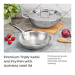 Lifelong Triply Cookware Combo – 24cm Fry Pan (1.5L) & 24cm Kadhai (2.5L) with Steel Lids, Soft Touch Handles, Induction & Gas Compatible (Silver, 2 Pcs)