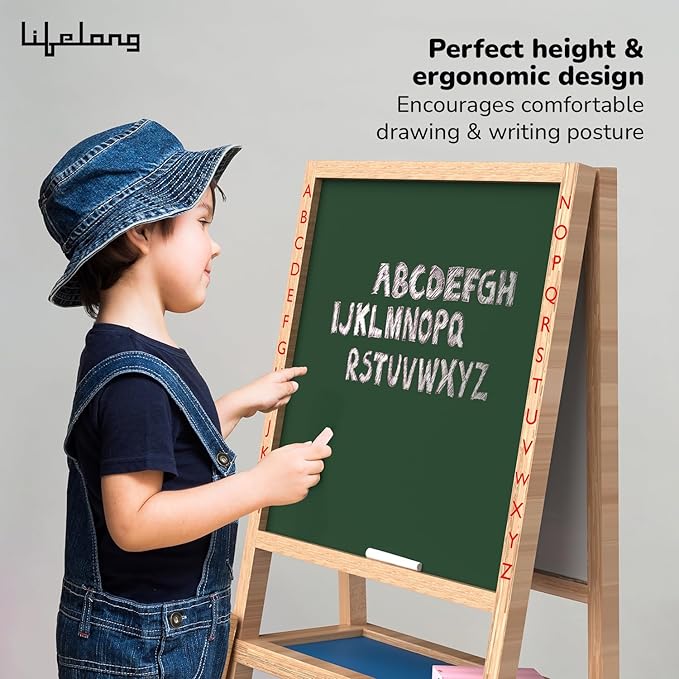 Lifelong Cuppy 2-in-1 Wooden Easel Board | White & Black Board for Kids