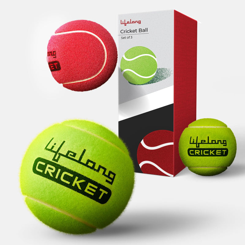 Cricket Tennis Ball Set of 3 (2 Green, 1 Red)
