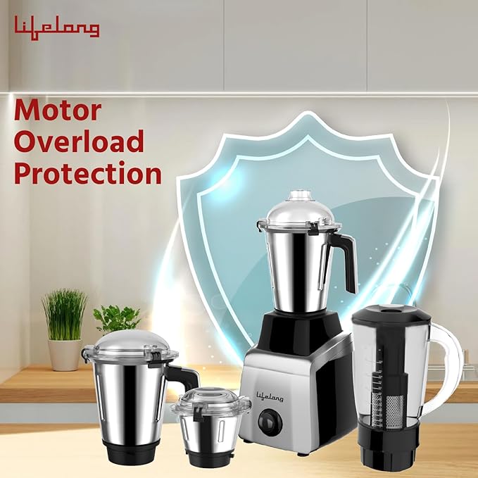 Lifelong 900W Mixer Grinder with 4 Jars & Stainless Steel Blades (Black)