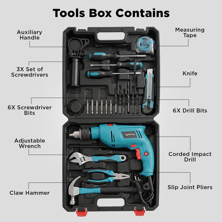 Lifelong Corded Drill Tool Kit for Home Repairs, DIY Projects & Drilling Tasks