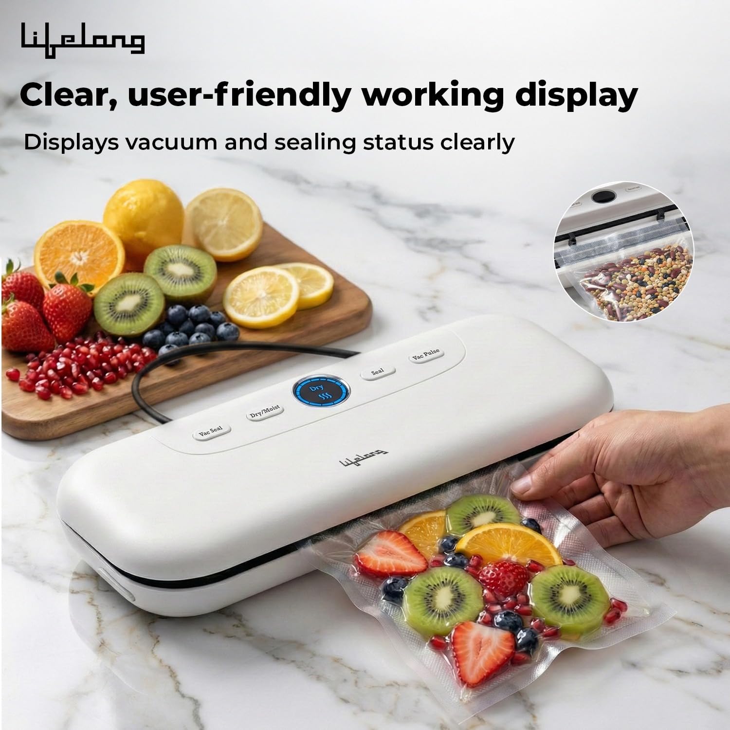 Lifelong Vacuum Sealer Machine for Dry & Wet Food Packing | Automatic Seal with Compact Design & Digital Display | Food Sealer with Vacuum Bags, One-Touch Operation & Airtight Storage Preservation