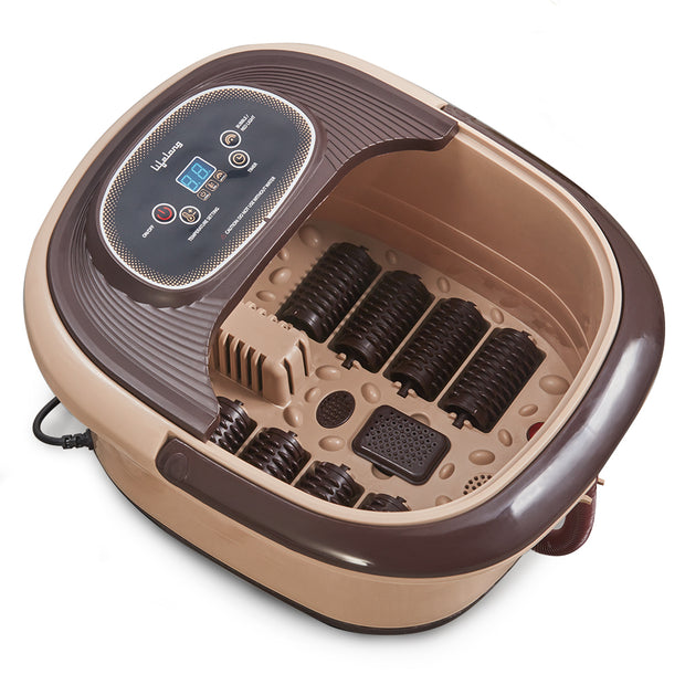 Electric Foot Spa Machine with 8 Manual Rollers, Digital Panel, Bubble Bath & Water Heating Technology for Pedicure, Pain relief & Foot Care, Brown