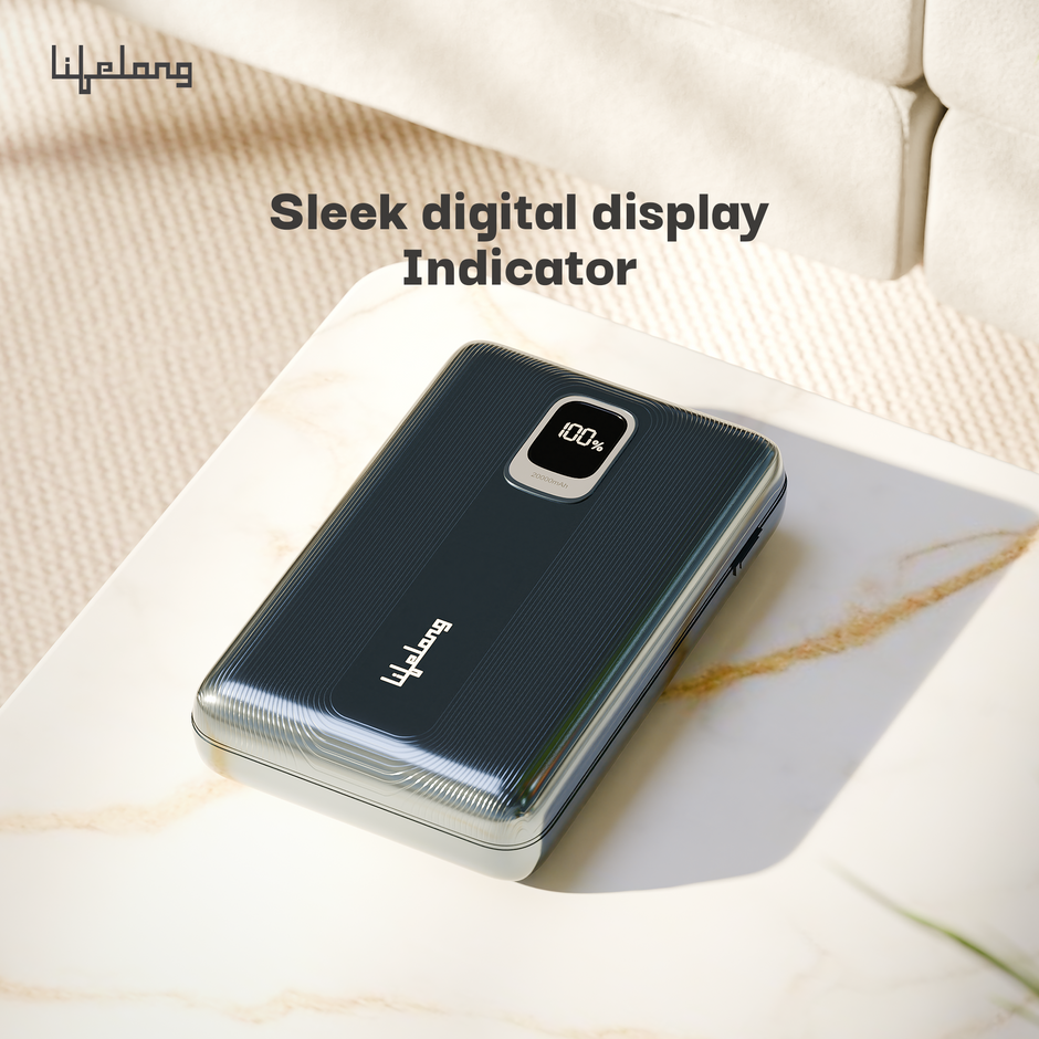Lifelong 10000mAh Fast Charging Power Bank with Digital Display | Type C Input | 2 Output Ports | Quick Charge 3.0 | 22.5 W PD Powerbank | Cable Included