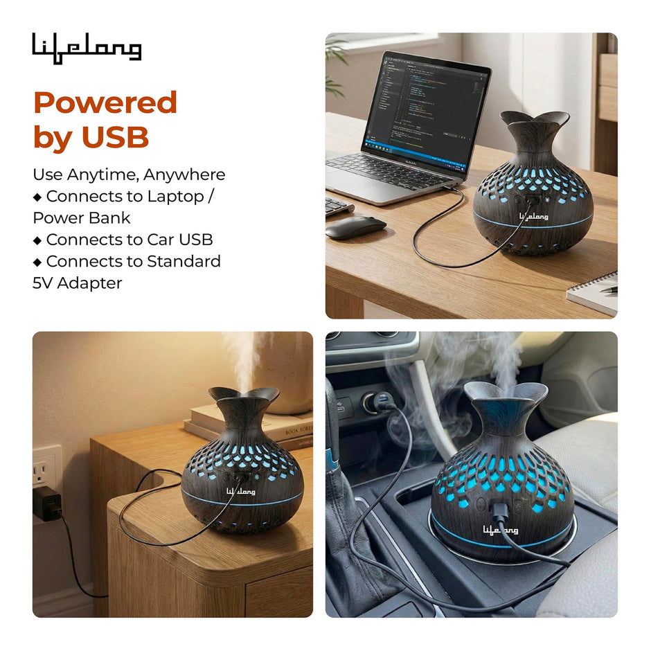 Lifelong Flower Home Humidifier & Essential Oil Diffuser | 300ml Tank Capacity | Ultrasonic Aromatherapy for Home, Office & Bedroom with Soothing Light for Relaxation| Essential Oil Fragrance Diffuser