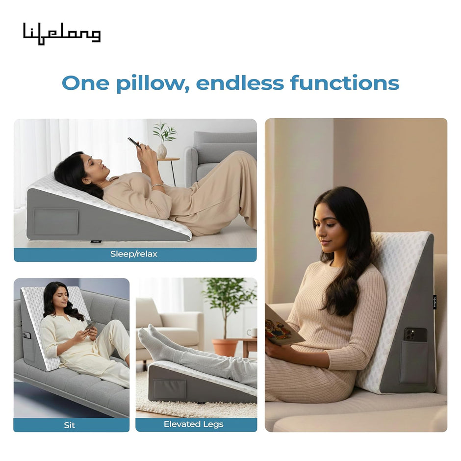 Lifelong Orthopedic Memory Foam Wedge Pillow for Sleeping, Sitting & Acid Reflux Relief | High Resilience Foam | Leg Elevator, Back Support & Pain Relief Pillow for Comfortable Rest (LLWP071)