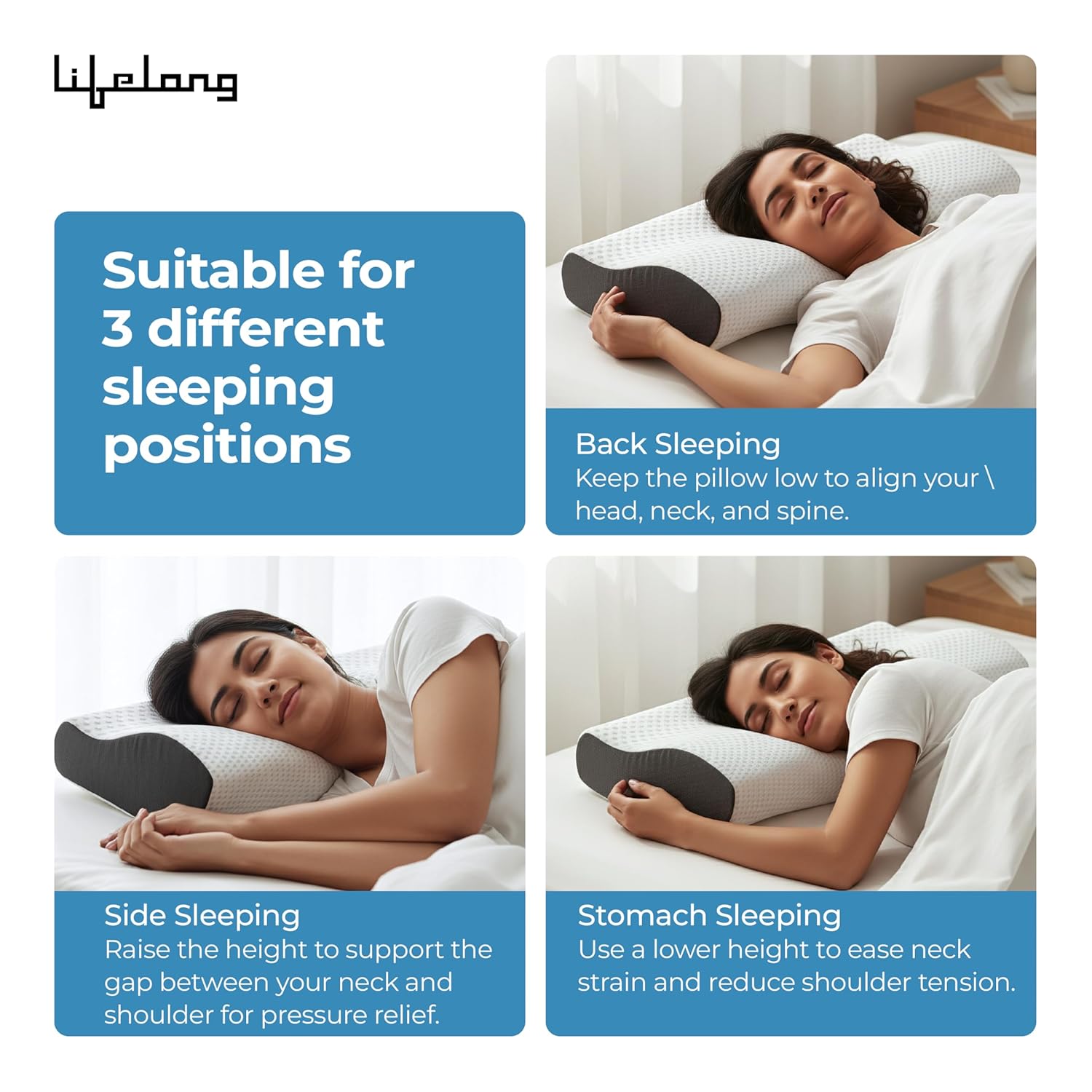 Lifelong Cervical Pillow with Extra Cover for Neck Pain | Orthopedic Memory Foam Neck Pillow for Sleeping|Cervical Support for Spondylitis, Back & Shoulder Pain Relief| Comfortable Bed Pillow (LLCP07)