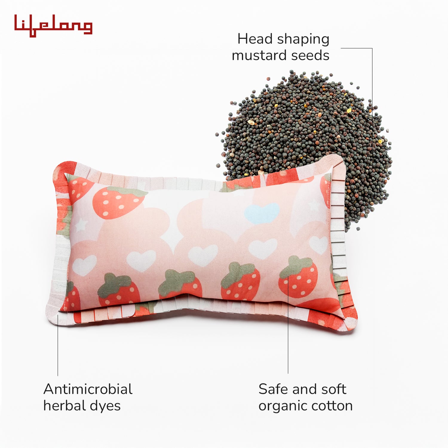 Lifelong Cuppy Rai Mustard Seeds Baby Headrest | Soft & Supportive Pillow for Newborns | Round Head Shaping Cushion with Washable Cover (LLCMP01)