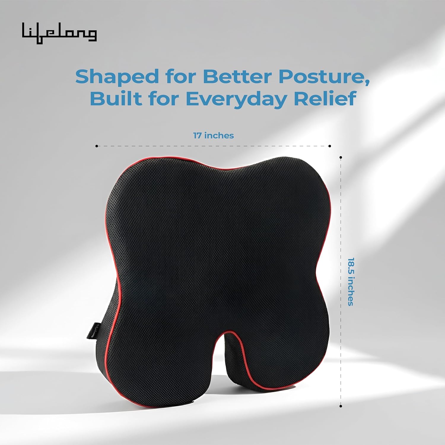 Lifelong Car Seat Cushion for Driving | 100% Memory Foam Sciatica & Tailbone Pain Relief | Orthopedic Pillow with Non-Slip Base, Washable Cover | Office Chair & Truck Compatible (LLCC13)