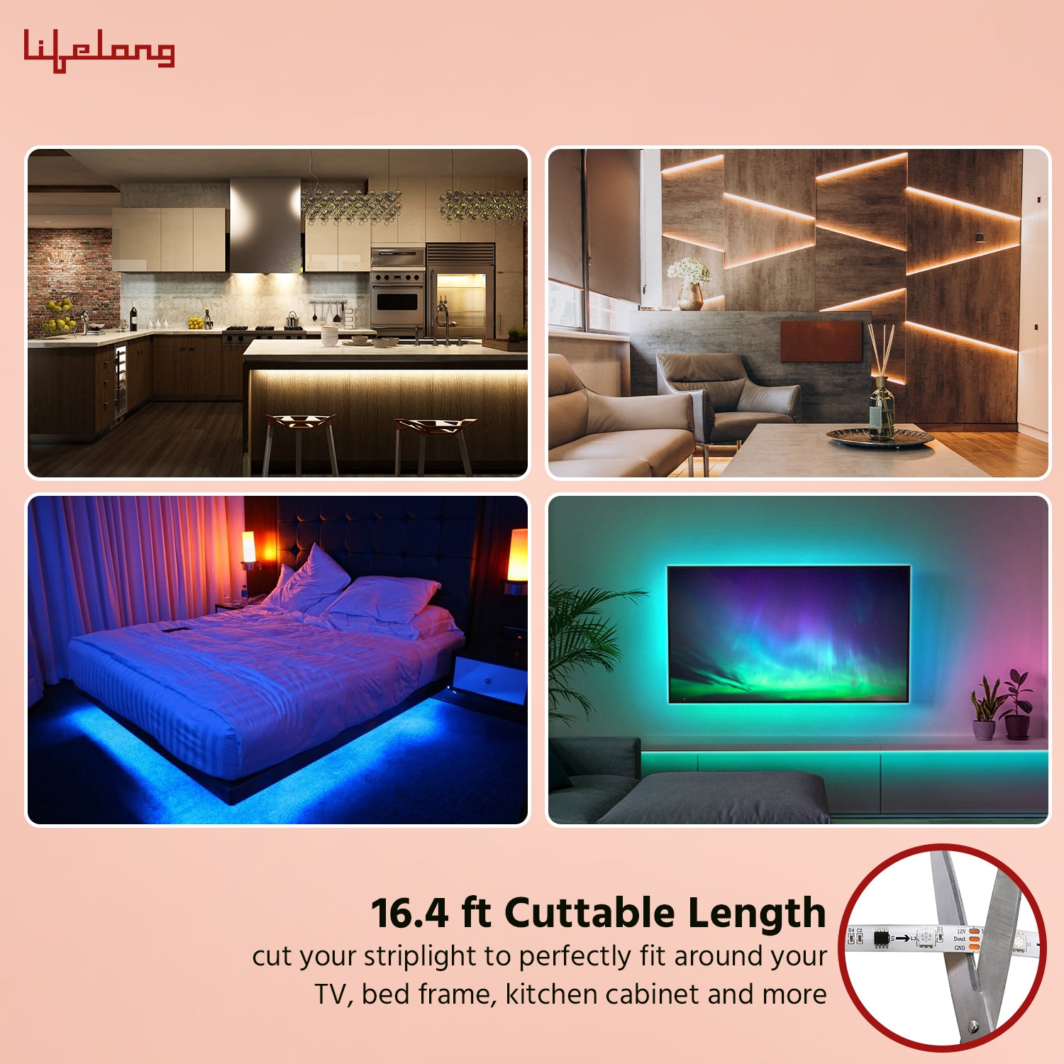 Lifelong Smart LED Strip Lights 5 Meter (16.4 Feet) - 16 Mn RGB Lights for Home Decoration, Room Decor & Diwali | Sound Sync | with App & Remote | Supports Alexa & Google | IP65 Waterproof