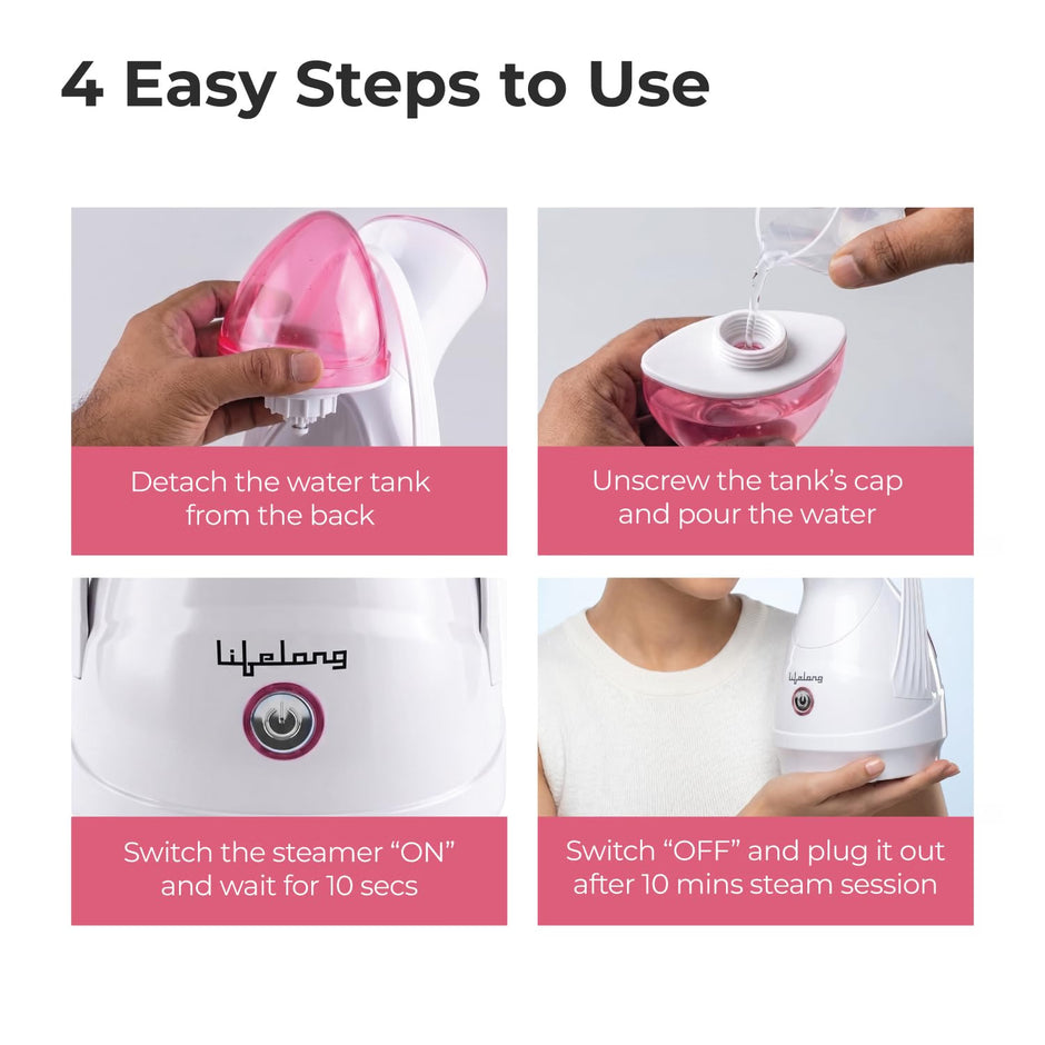 Lifelong Steamer & Vaporizer for Cough, Cold & Facial-100ml | Nano-Ionic Portable Face Steamer for Facial, Steam Inhaler for Sinus & Vaporizer Machine for Adults & Kids | 10Sec Mist, 10 Cotton Pads
