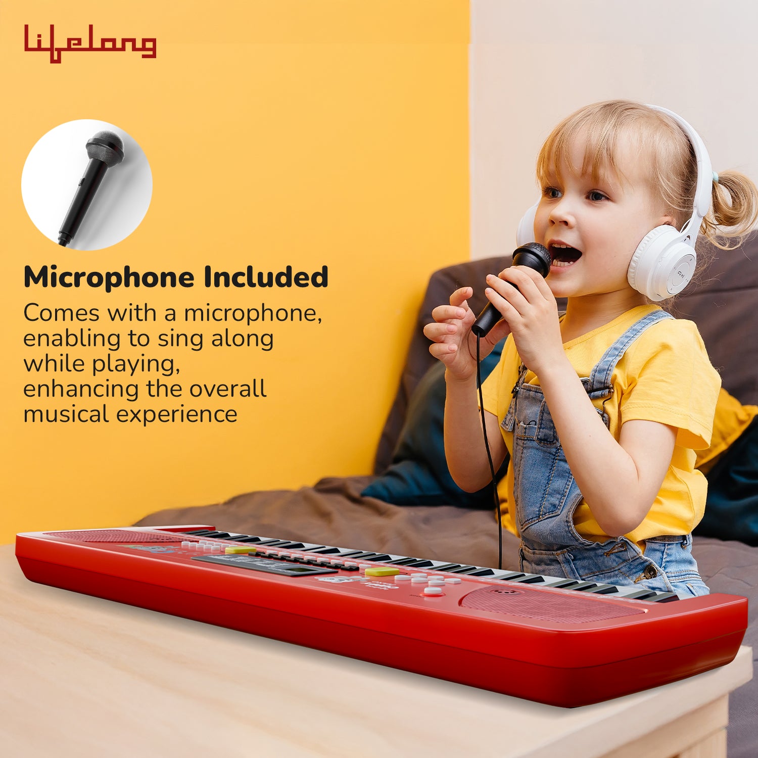 Lifelong Cuppy 61-Key Kids Keyboard Piano with Microphone – LED Display, Recording Feature, Musical Toy 3+ Years