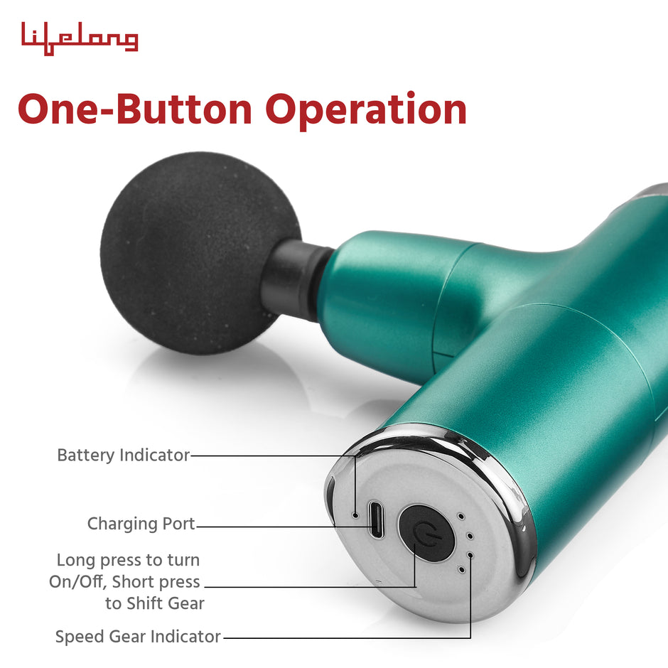Lifelong Wireless Powerful Gun Massager with 4 Heads|Deep Tissue Percussion Muscle Massager for Pain Relief & Recovery|Portable Handheld Electric Fascial Gun Massager