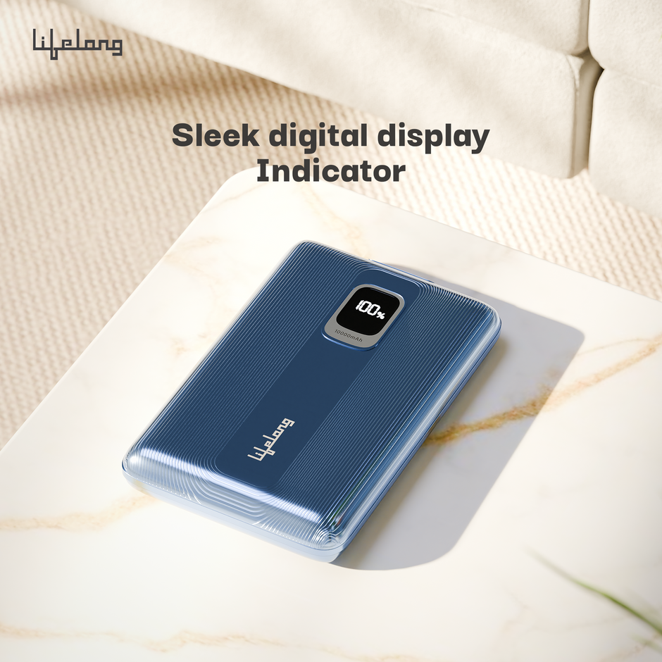 Lifelong 10000mAh Fast Charging Power Bank with Digital Display | Type C Input | 2 Output Ports | Quick Charge 3.0 | 22.5 W PD Powerbank | Cable Included