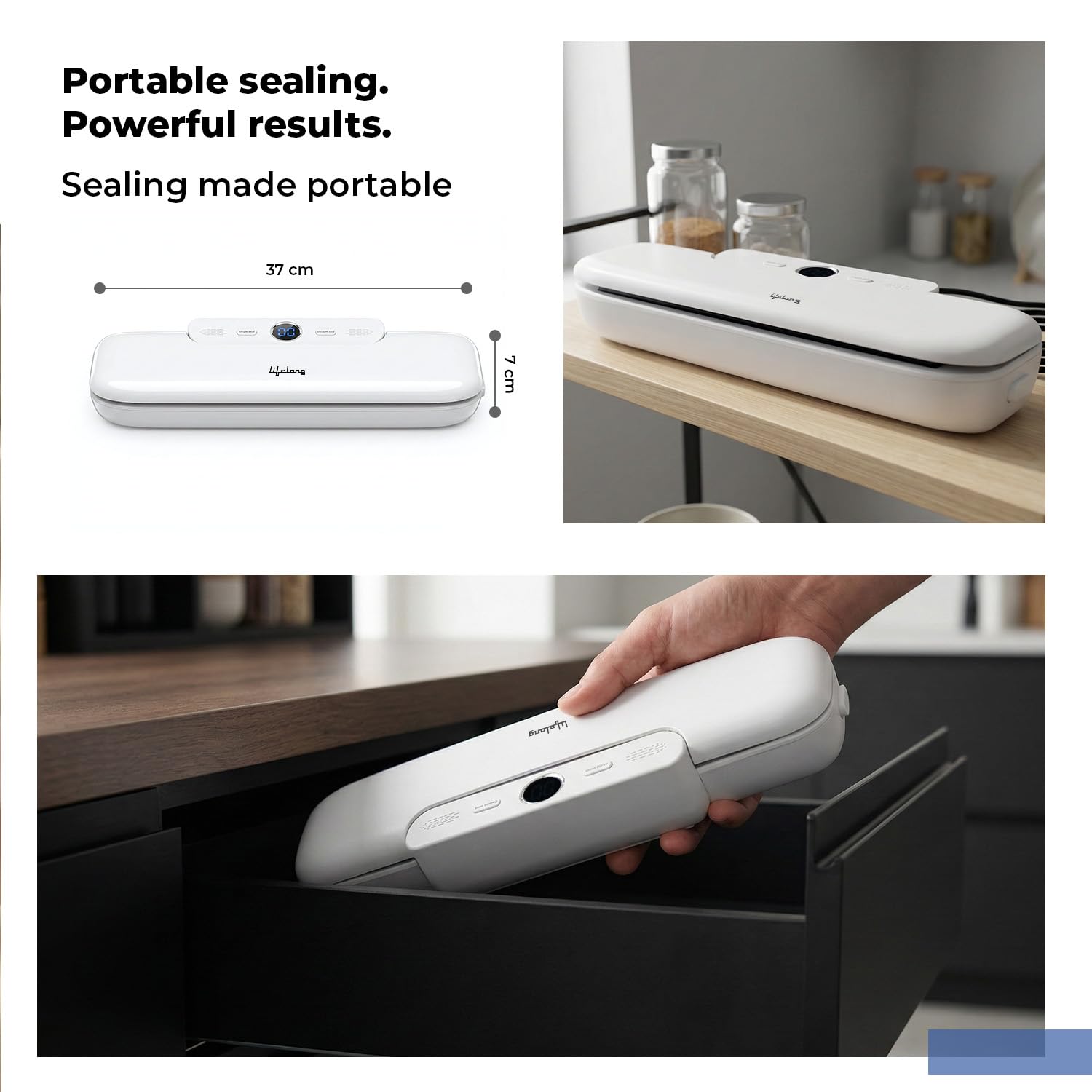 Lifelong Vacuum Sealer Machine for Food Packing with Vacuum Bags | Automatic Seal with Compact Design & Digital Display | Portable Food Sealer, One-Touch Operation, Airtight Storage Preservation