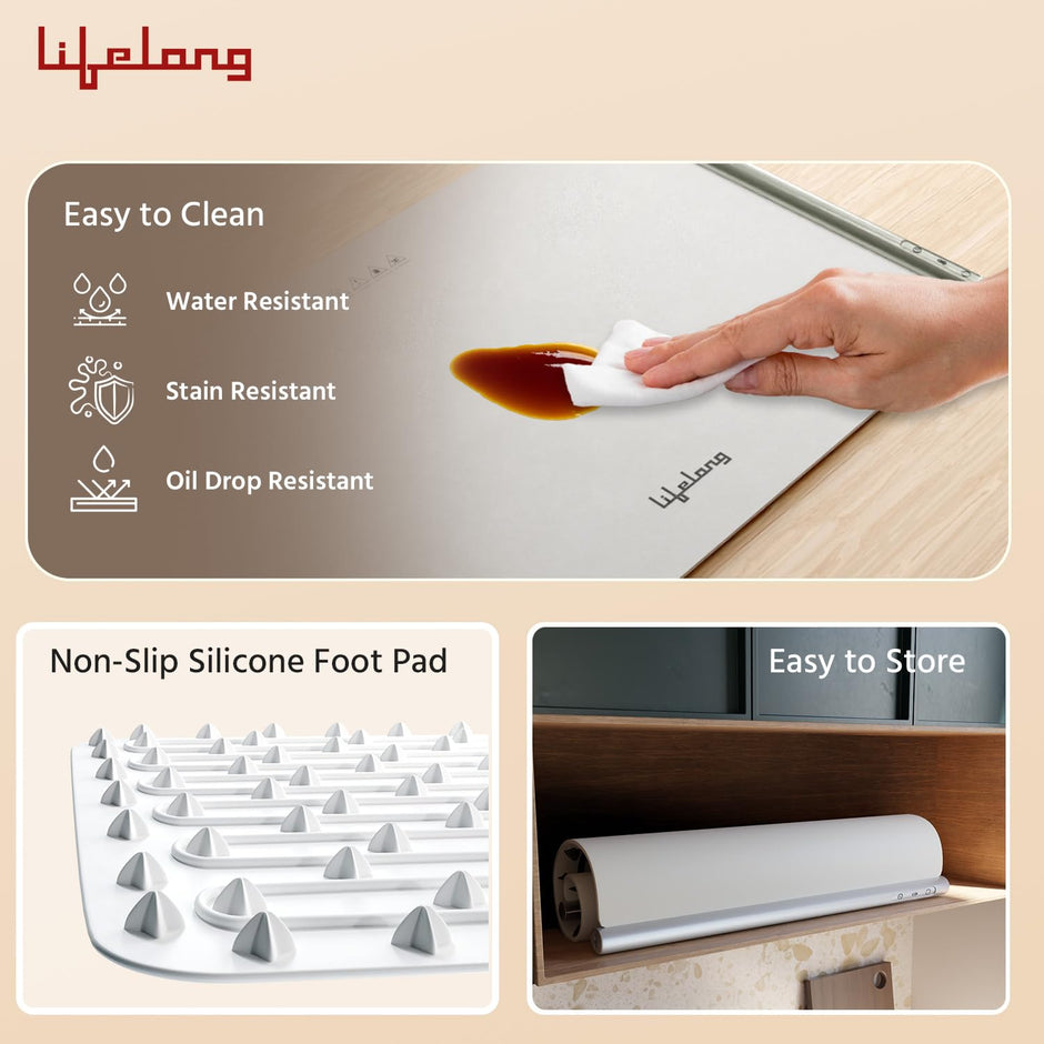 Lifelong Electric Food Warmer - 400 W | Roll Up Silicon Heating Mat | Adjustable Temperature Control with Touch | Even Warming Tray for Dining, Parties & Events | Auto Shut-Off (66 X 42 CM)