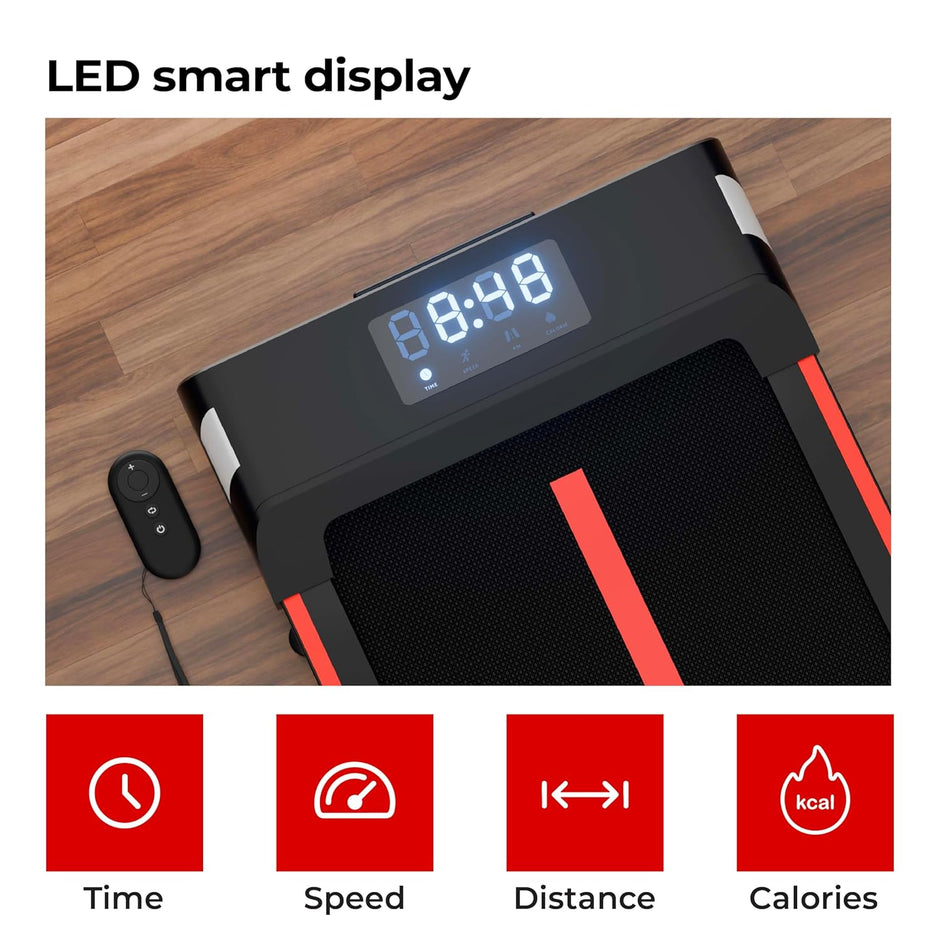 Lifelong Motorized 4.5 HP Foldable Walking Pad for Home | Treadmill for Home | 8 km/hr Speed | LED Display & Remote Control | Slim Under-Desk Walk Machine | 110 kg Capacity Ink Black
