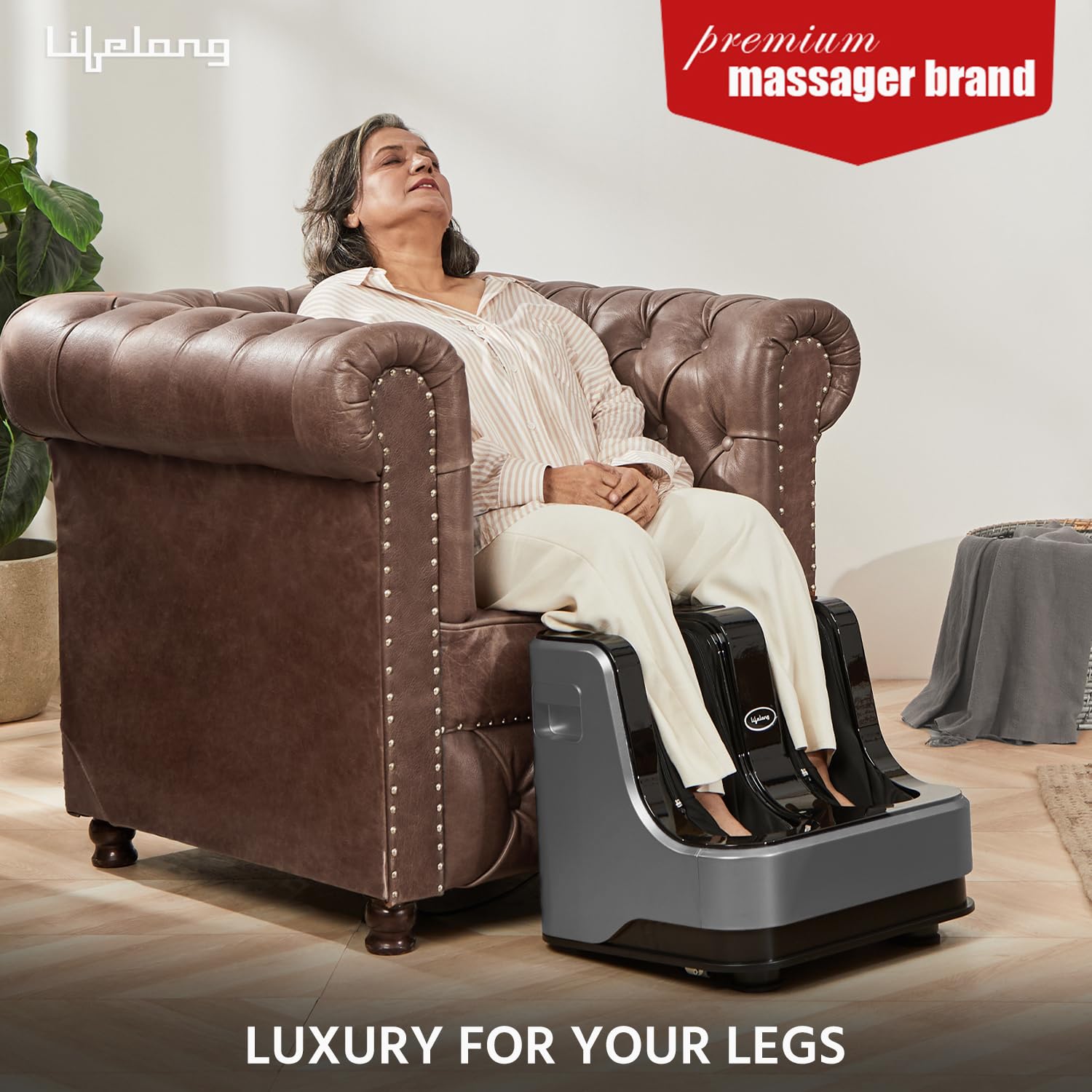 Lifelong Calf, Foot and Leg Massager Machine for Home - Pain Relief Massage for Legs - Heat + 4 Vibration Motors - Rolling, Kneading, and Shiatsu - Improve Blood Circulation, 80W (LLM100)