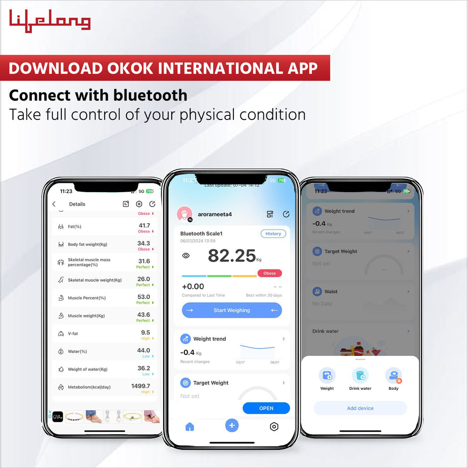 Lifelong Smart Weighing Scale with BMI & 18 Measurement Functions with Lifelong Smart Home App-Bluetooth Sensor Technology | Electronic Weight Machine | Battery Included