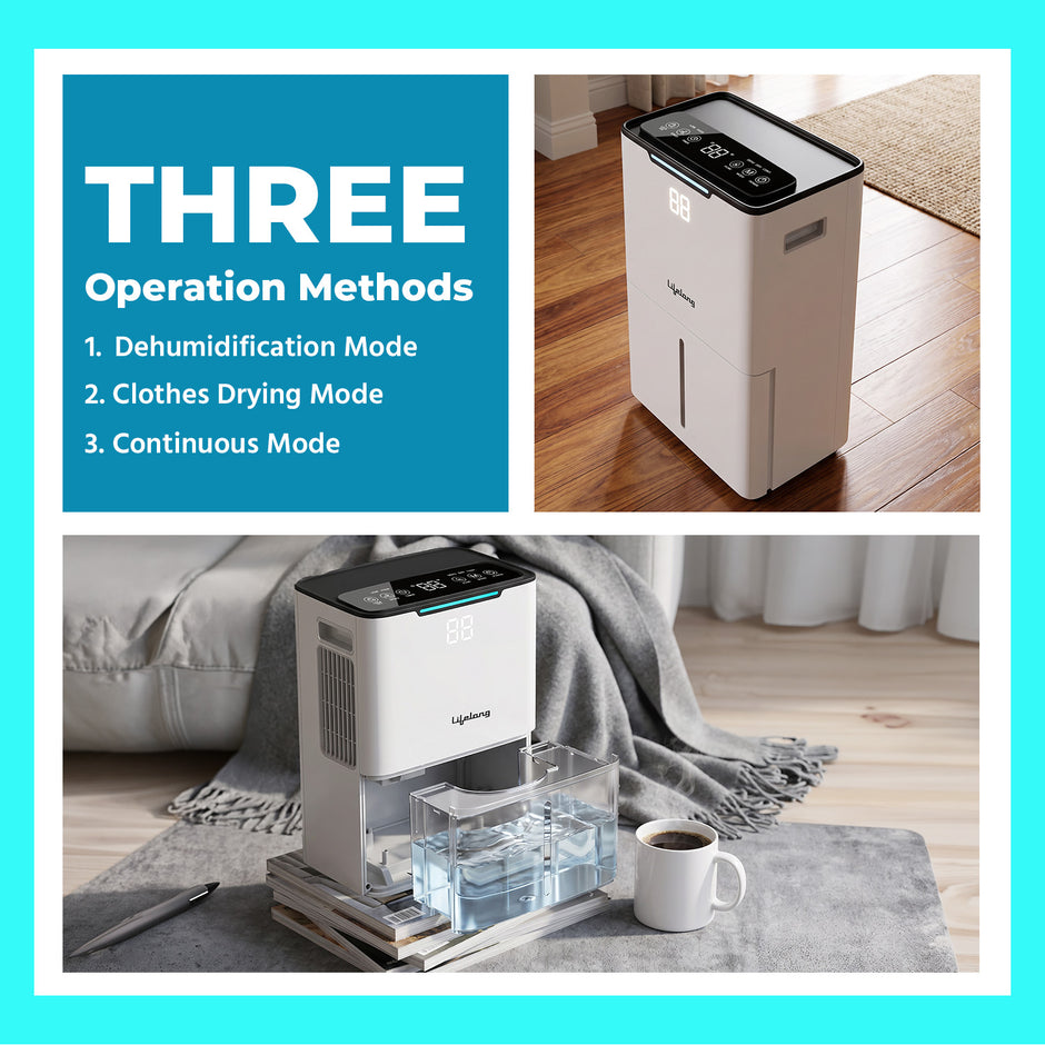 Lifelong Dehumidifier for Bedroom, Home, Wardrobe & Car | Portable Moisture Absorber with Intelligent Touch Control, 24-Hour Timer, 2-Speed Fan, Auto Defrost, Humidity Indicator & 180° Wheels