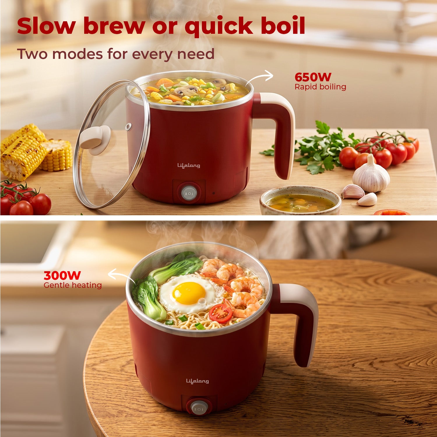 Lifelong Multipurpose Kettle | Multi Cooker Electric Kettle with Egg Tray, 1.2L Stainless Steel Body, Auto Cut Off, 300W Slow Heat & 650W Quick Boil | Boil Rice, Steam & Cook Vegetables, Eggs & Momos