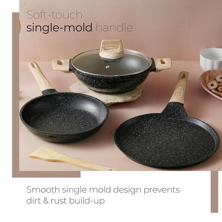 Lifelong 3 Piece Die-Cast Cookware Set With Common Lid & Wooden Spatula