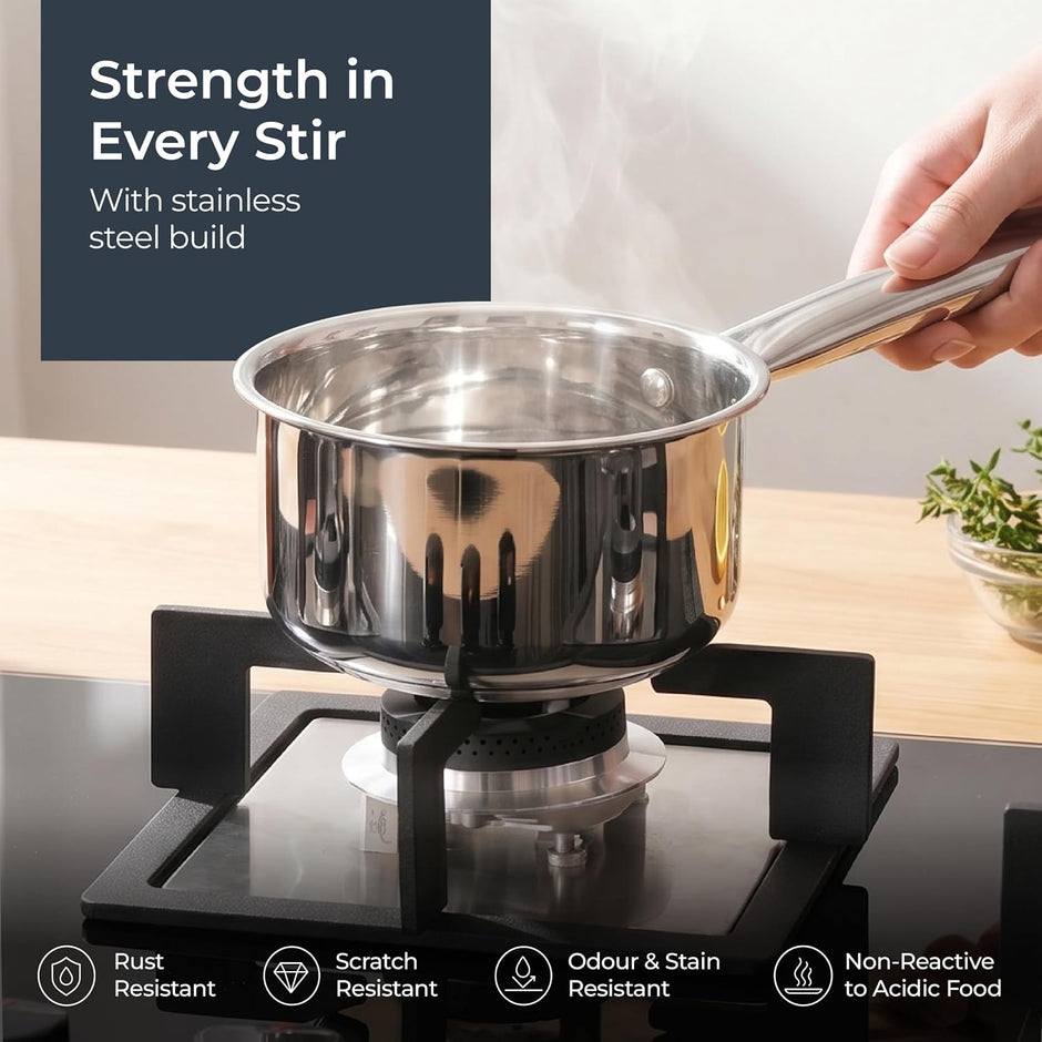 Lifelong Stainless Steel Cookware Set of 5 | Kadhai (2.2L), Fry Pan (1.4L), Saucepan (1.2L), Tope (1.4L) with SS Lid
