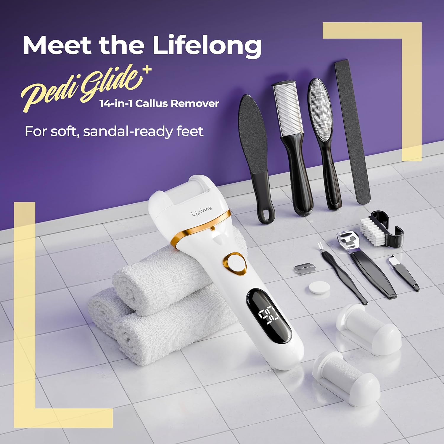 Lifelong 14-in-1 Electric Callus Remover for Feet | Rechargeable Pedicure Machine with Dead Skin Remover, Crack Heel Repair & Waterproof Design