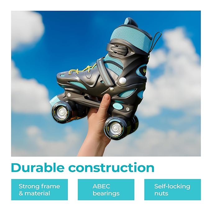 Lifelong Kids Adjustable Inline Skating Shoes with LED Lights – Durable Frame with Safety Pads, Adjustable Size (Euro 38–41, Blue, L)