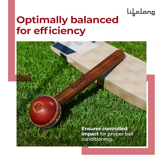 Lifelong Wooden Ball Mallet – Dual-Sided, Durable Wood, Perfect Weight for Cricket Ball Preparation