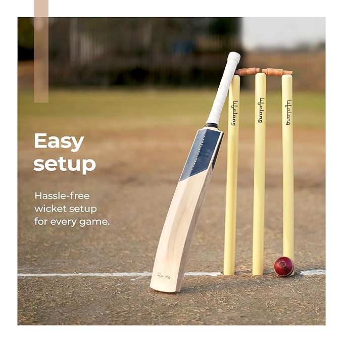 Lifelong Wooden Cricket Stumps Set – Standard Size Wickets with 2 Bails & Protective Cover, Durable Poplar Wood