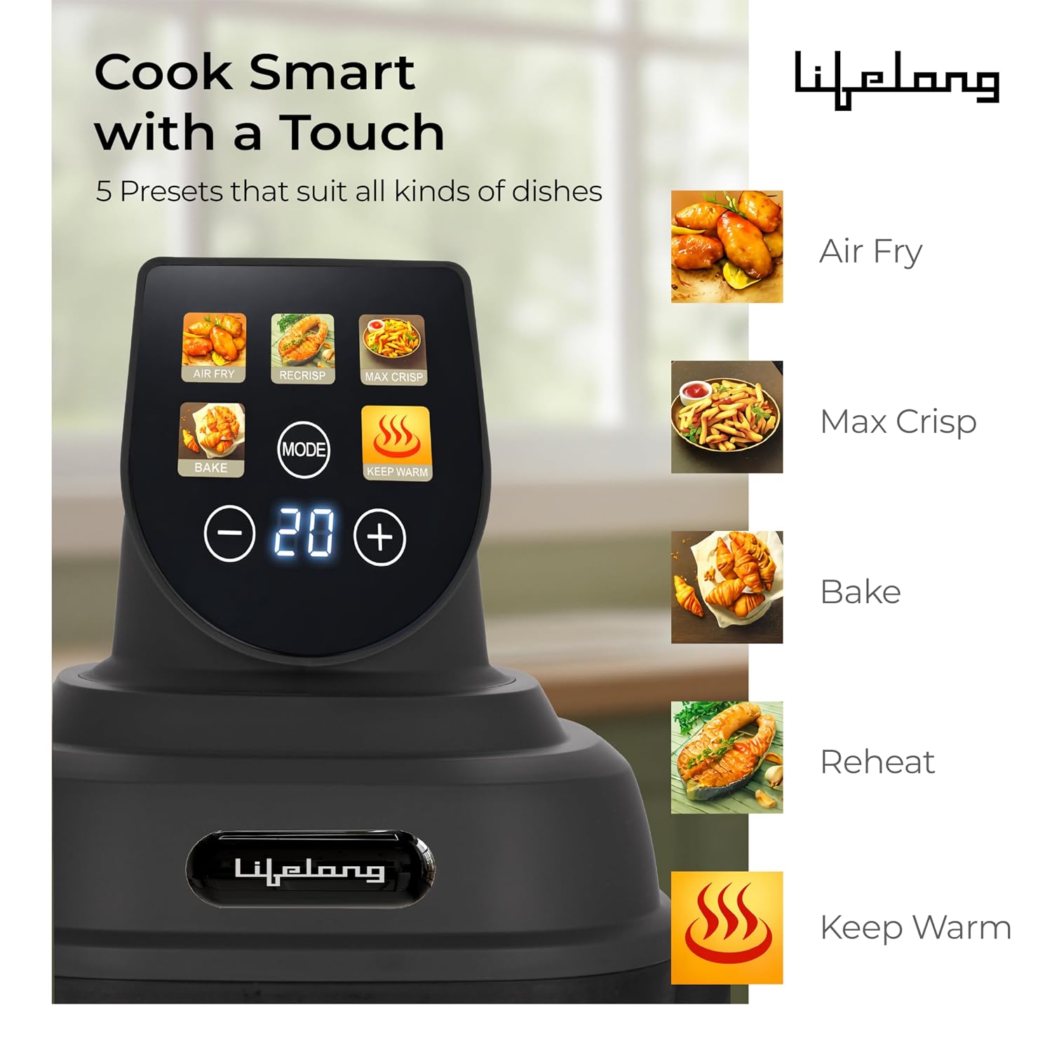 Lifelong Dual Glass Basket Air Fryer | Interchangeable Borosilicate Glass Bowls (4.1L, 1.6L) with Lids
