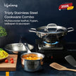 Lifelong Triply 5 piece cookware Set| Triply Kadai, Frypan, Saucepan & Tadka Pan for Cooking | 22cm Kadai (2L) & Fry Pan (1.25L) 22cm|16cm Saucepan (1.2L) & Tadka Pan 10 Cm with Common Lid (LLTPC01)|Induction and Gas Stove Compatible Combo of 5