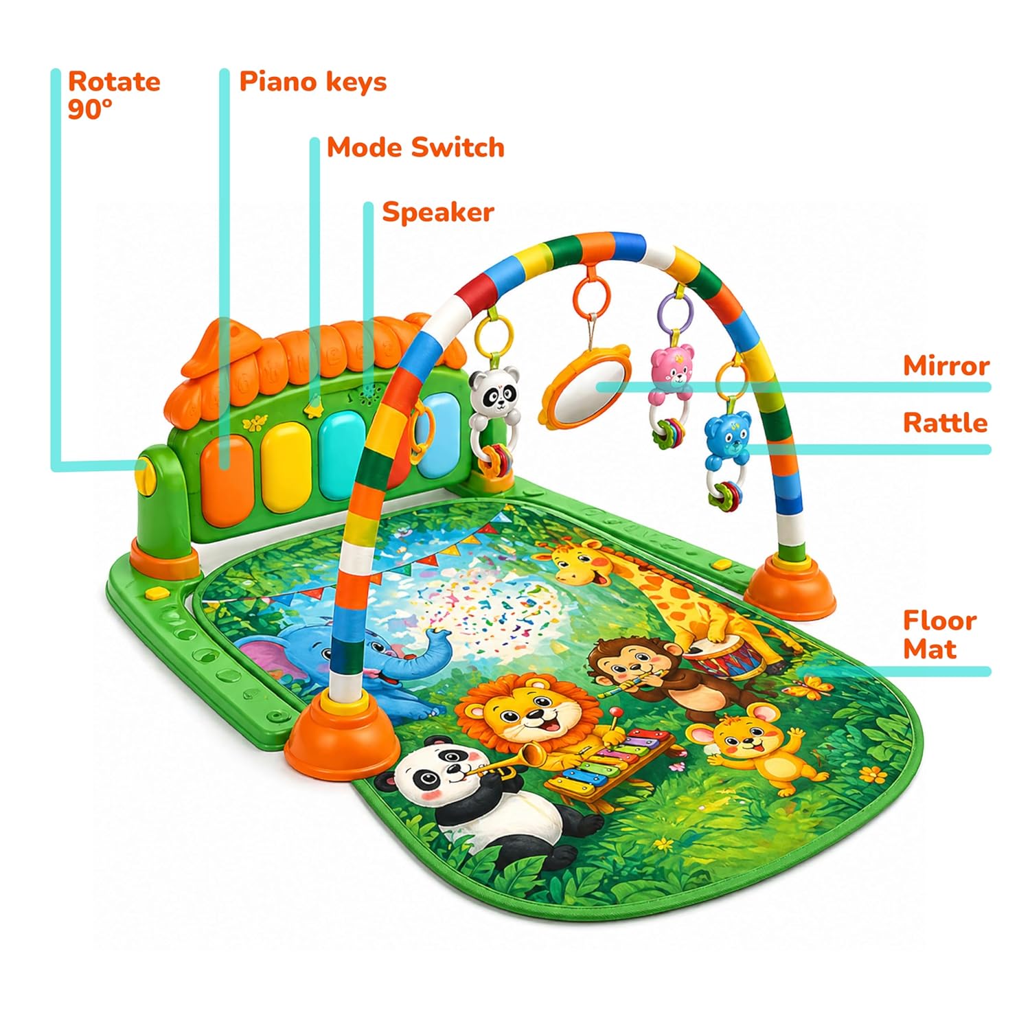 Lifelong Jungle Piano Playgym with Lights, Music & Tummy Time Activity Mat