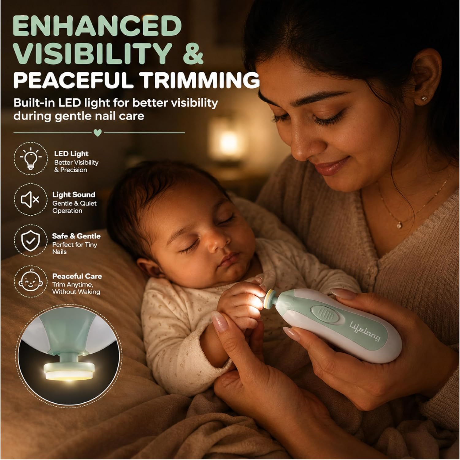 Lifelong Baby Electric Nail Trimmer Kit – 5 Grinding Heads, Gentle & Safe Nail Care for Newborns, Infants & Toddlers