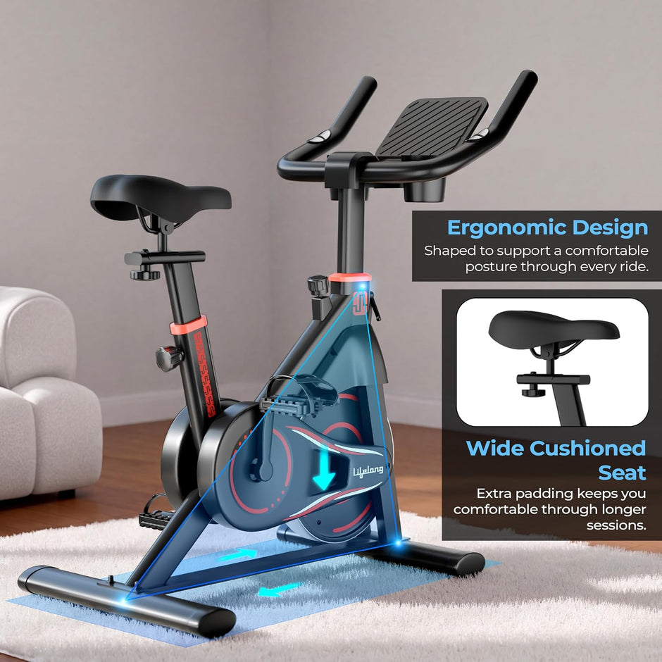 Lifelong Magnetic Spin Fitness Bike | 8kg Flywheel | 9-Level Adjustable Resistance | Heart Rate Sensors | Indoor Exercise Cycle | Stationary Bike | Cardio Workout Equipment | Max User Weight 120 kg
