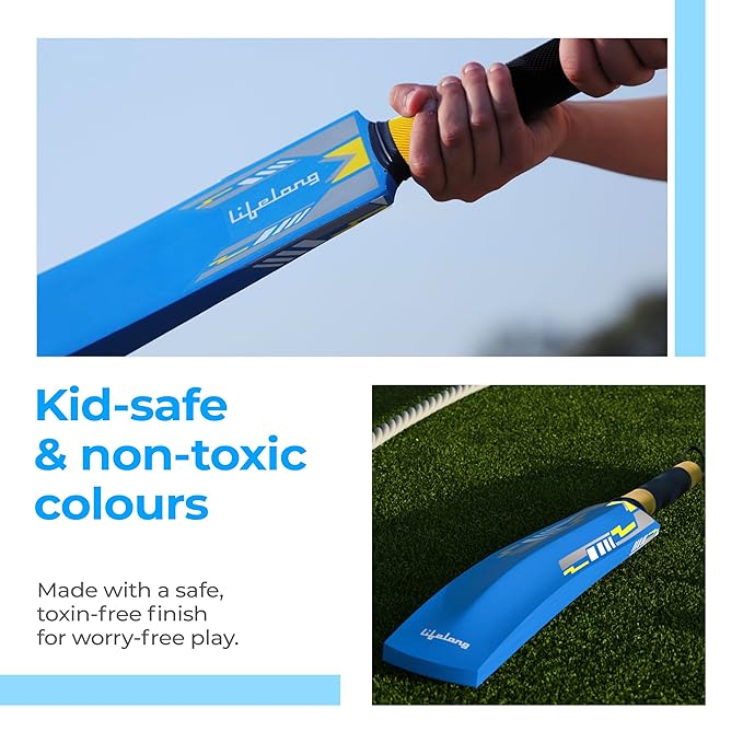 Lifelong Kids Wooden Cricket Bat – Lightweight, Durable Poplar Wood, Size 3 (Blue)