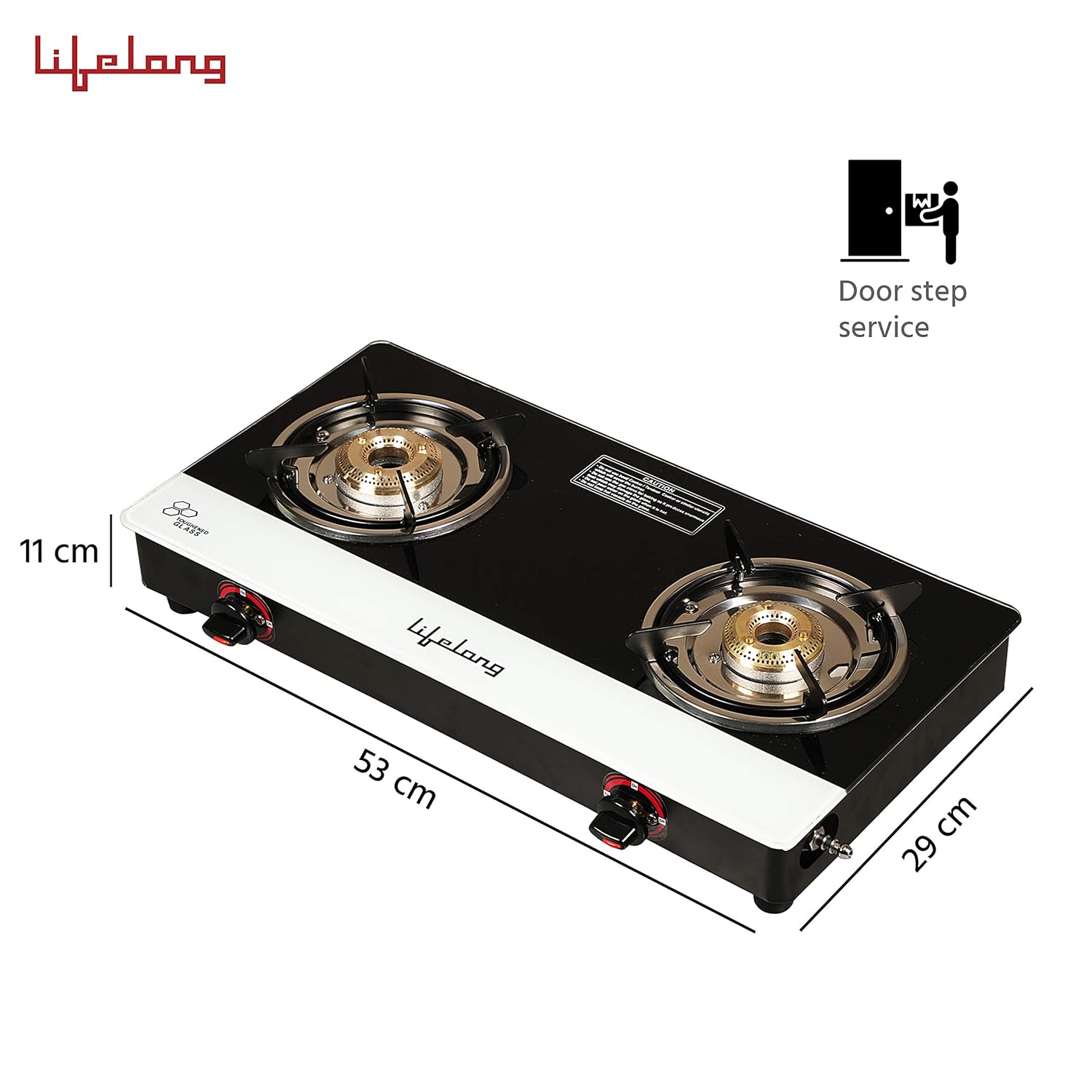 Lifelong Glass Top 2 Burner Gas Stove | Premium Design, Brass Burner| Toughened Glass High Thermal Efficiancy|Manual (Black and White) LLGS211, ISI Certified 2 Burners