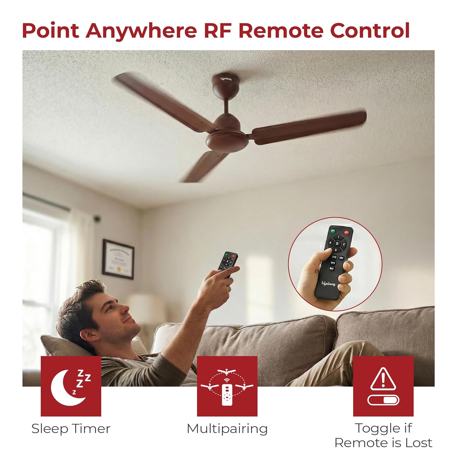 Lifelong 1200mm BLDC Ceiling Fan | Point Anywhere RF Remote Control
