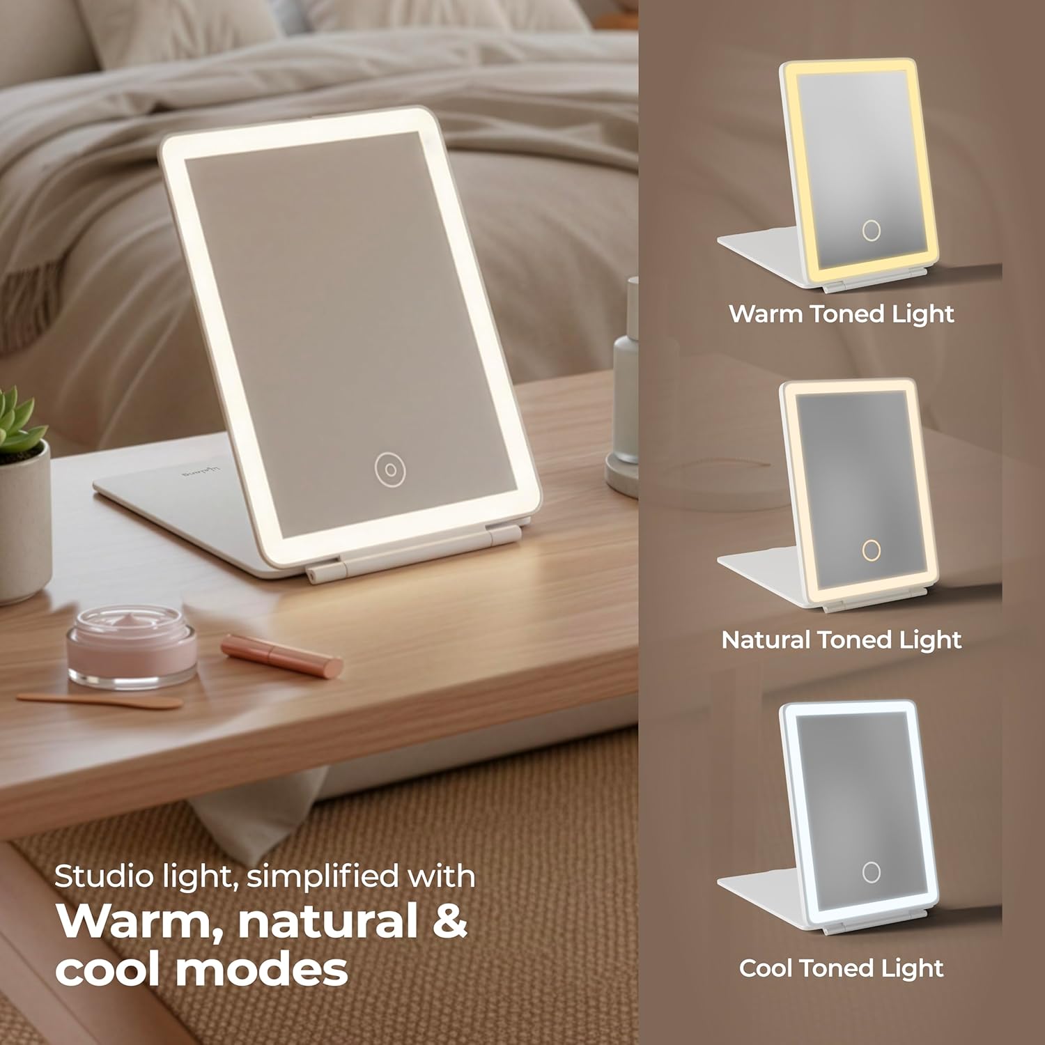 Lifelong LumiLook Rechargeable Makeup Mirror | 68 LED Lights, Touch & Portable