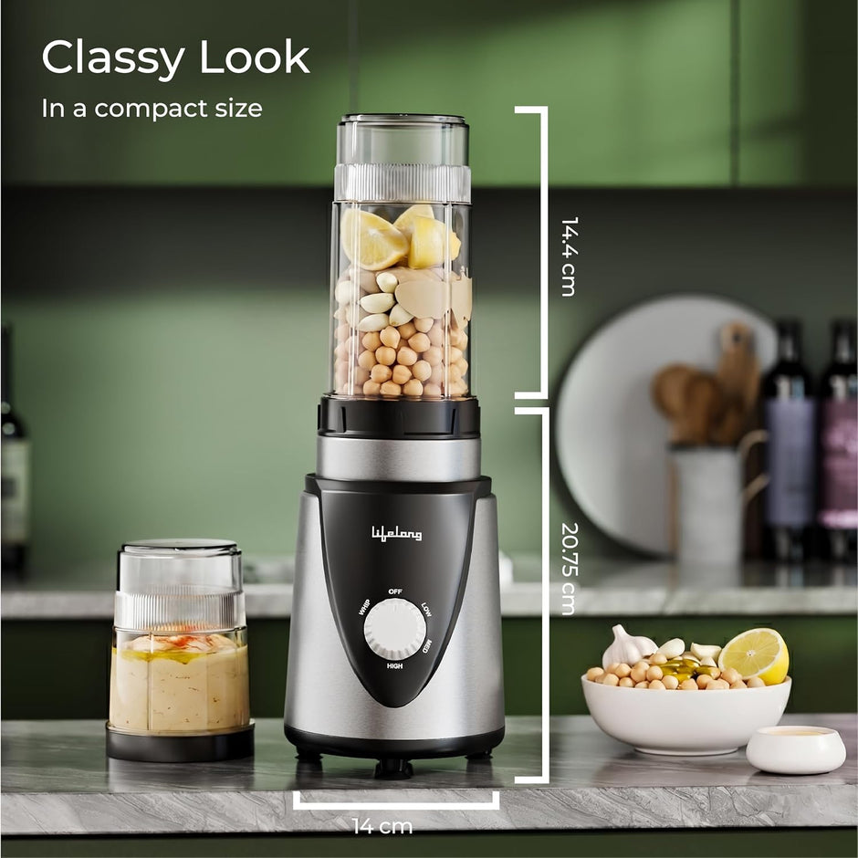 Lifelong Nutri Blender with 2 Jars (300ml, 500ml) | 450W Motor, 2 SS Blades(4 & 2 Leaf), 2 Lids(Strong & Sprinkler)