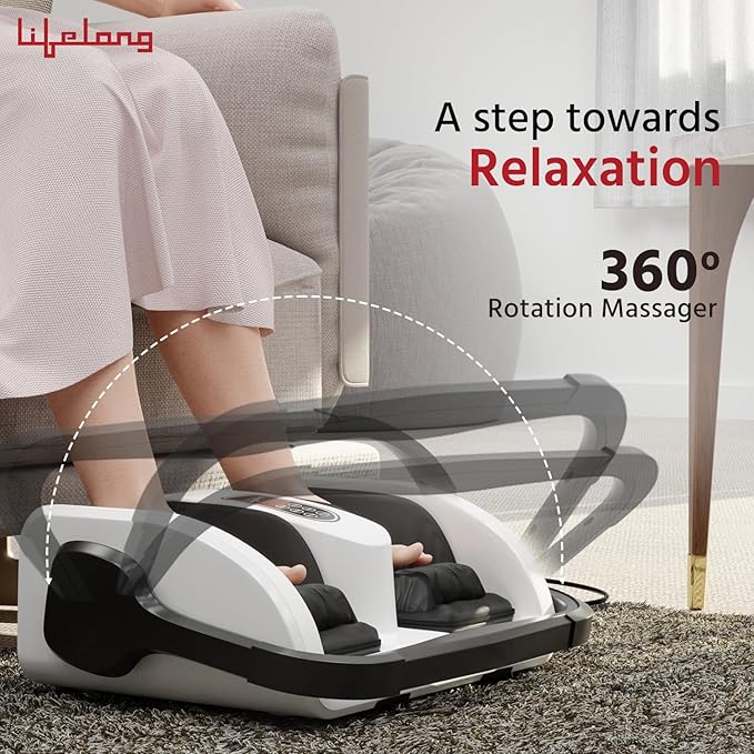 Lifelong Foot Massager with Kneading Function & Adjustable Bar for Home (White)