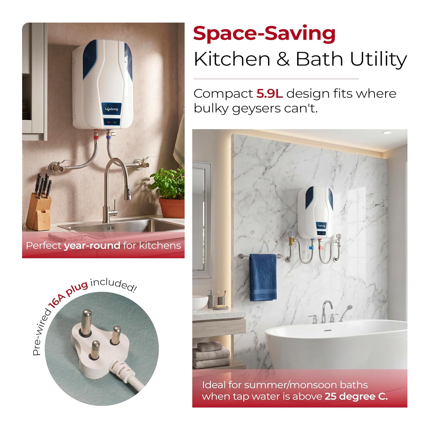 Lifelong Veloz 5.9L 3000W Instant Water Heater Geyser
