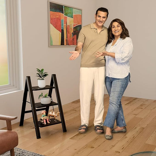 Lifelong 3-Step Steel Ladder – Foldable & Portable Multipurpose Stool with 150Kg Capacity for Home, Kitchen