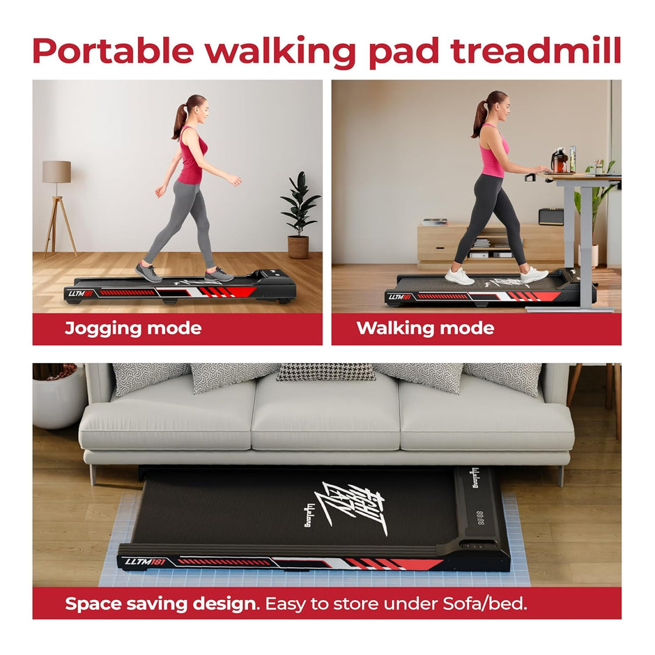 Walking Pad Treadmill – 3HP Motor, 2-Level Incline, Foldable Design, 8Km/h (LLTM181, Black)